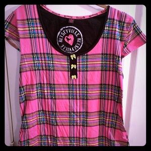 Betseyville Betsey Johnson pink tartan plaid top